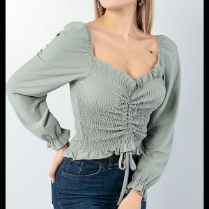 Zenobia Sage Green Ruched Blouse